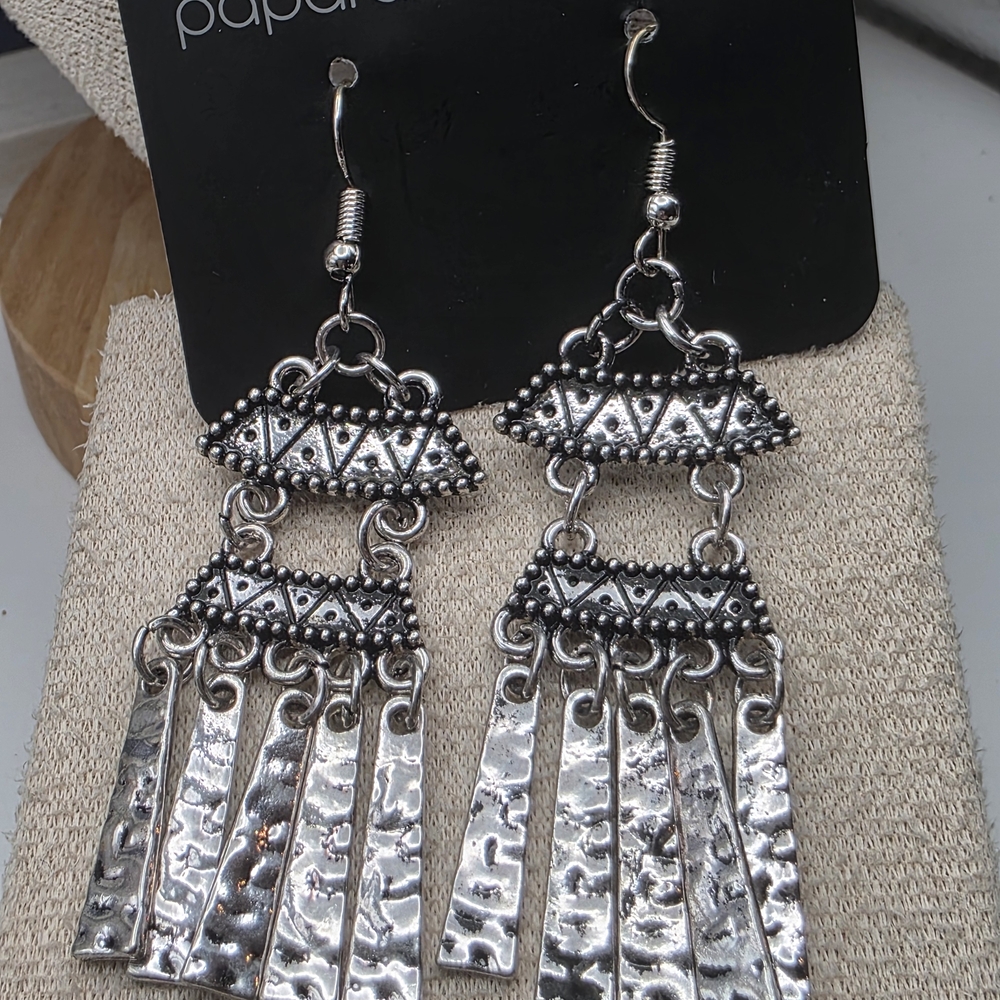 Paparazzi Textured Silver Dangle Earrings (789)